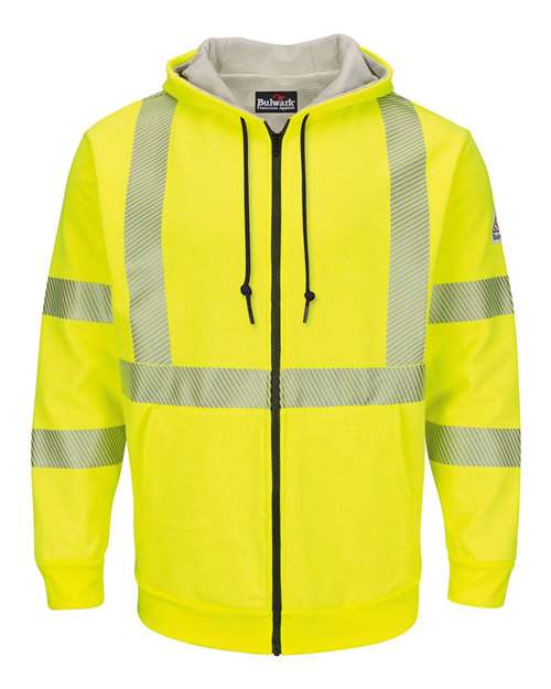 Bulwark Men's Hi-Visibility Zip-Front Hooded Fleece Sweatshirt with Waffle Lining SMZ4HV