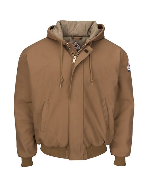 Bulwark Men's Insulated Brown Duck Hooded Jacket with Knit Trim JLH6