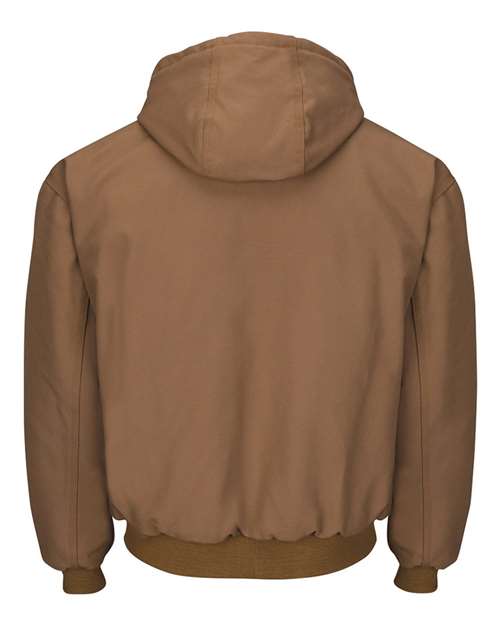 Bulwark Men's Insulated Brown Duck Hooded Jacket with Knit Trim JLH6