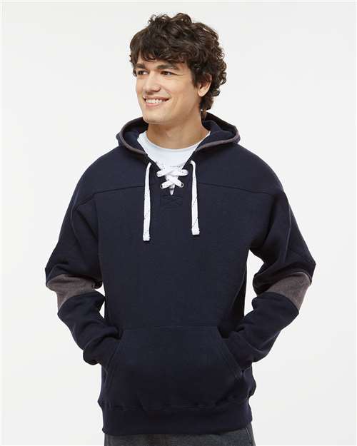 J. America Men's Sport Lace Colorblocked Fleece Hooded Sweatshirt 8832