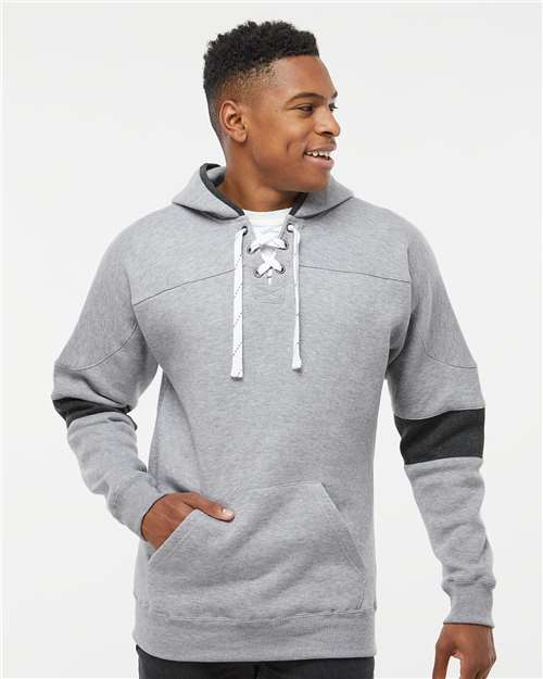 J. America Men's Sport Lace Colorblocked Fleece Hooded Sweatshirt 8832