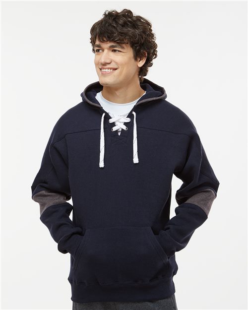 J. America Men's Sport Lace Colorblocked Fleece Hooded Sweatshirt 8832