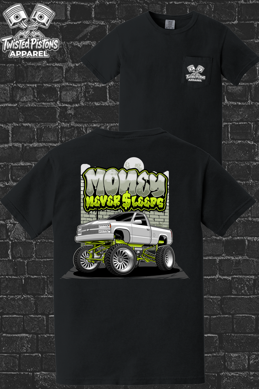 Money Never Sleeps Pocket tee